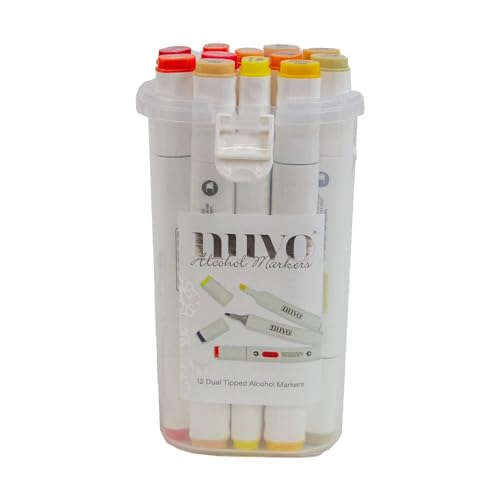 NUVO Alcohol Marker Pen Stifte Collection – Sonnenuntergangs- und Sandtöne – Set mit 12 Markern mit Doppelspitze für lebendige Mischungen und detaillierte Färbung von Nuvo