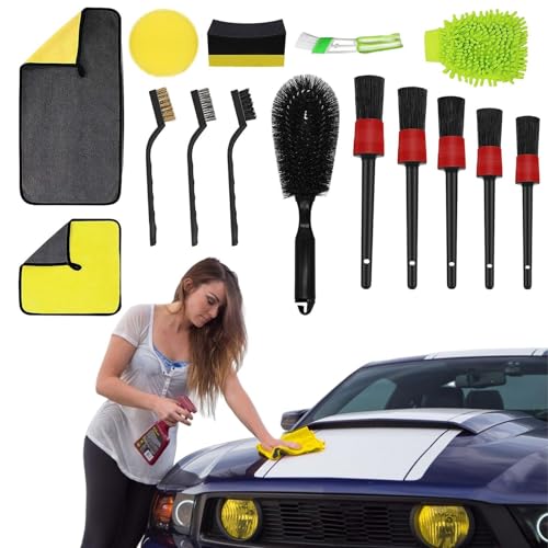 Nuyhadds Außeninterieur -Auto -Detail -Kit, Außeninterne Car Cleaning Pinsel | 15x Reinigungshandtuchauto Innenausstattung Werkzeug,Wachs -Applikatorpolster enthalten professionelle Autoversorgung für von Nuyhadds