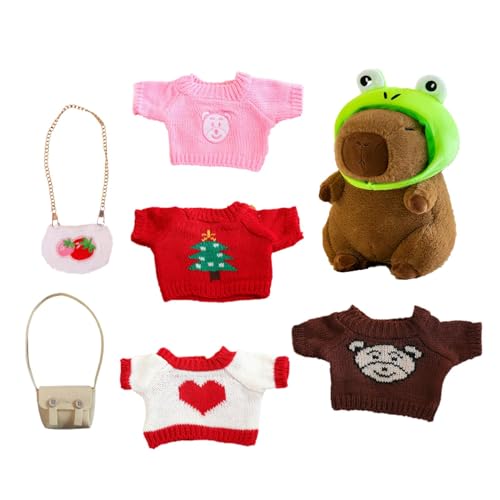 Nuyhadds Capybara-Plüschtier mit Kleidung,Capybara-Plüschtier mit Kleidung - Capybara-Plüschtiere umarmen Sich - Niedliche Capybara-Stofftier-Spielzeug-Ankleide-Cartoon-Puppe mit Pullover-Tasche, Hut von Nuyhadds