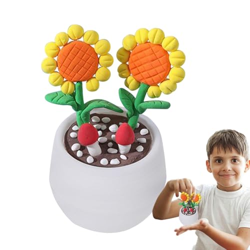 Nuyhadds Ton-Set für Kinder, Modelliermasse-Set - Niedliche Blumentopf-Bastelarbeiten, sicher und harmlos - Ton-Set, lustiges Lernspielzeug für und Mädchen von Nuyhadds