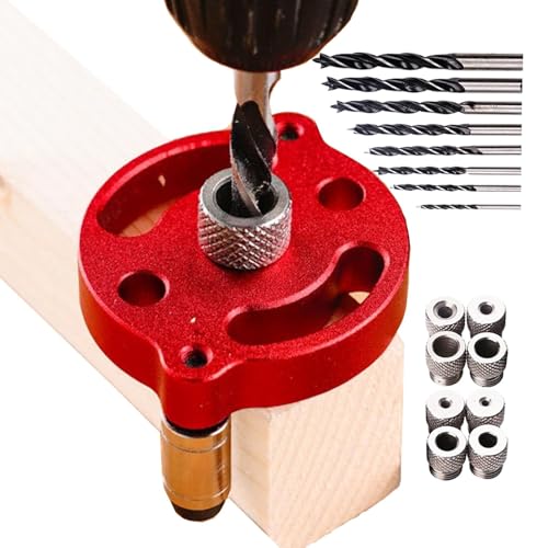 Center Spinner Drill Guide, Aluminum Alloy Hole Drilling Kit for Woodworking, Precision Drilling Jigs with 6mm, 8mm, and 10mm Bushings for Furniture Manufacturing Projects von Nuyhgtr