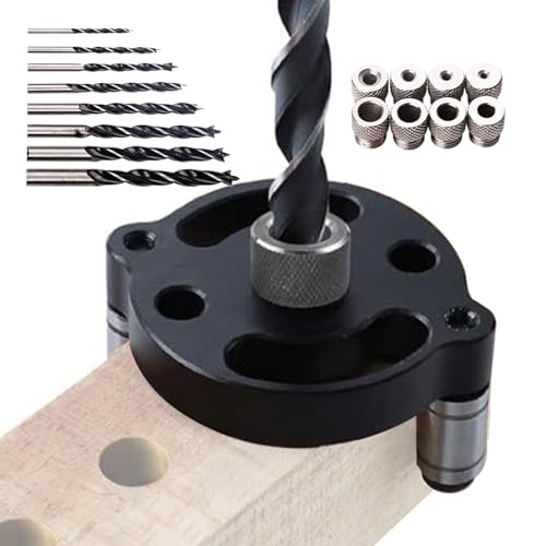 Center Spinner Drill Guide, Aluminum Alloy Hole Drilling Kit for Woodworking, Precision Drilling Jigs with 6mm, 8mm, and 10mm Bushings for Furniture Manufacturing Projects von Nuyhgtr