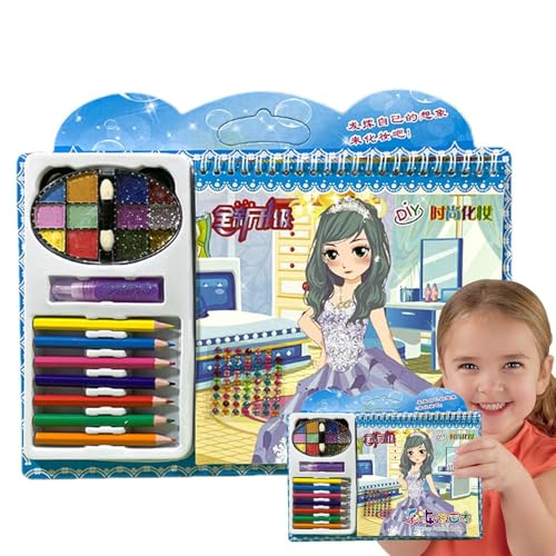 Dress-Up Activity Set, Travel Sticker Book, Princess Makeup Game, 19x19x1 cm, / 7.48x7.48x0.39in, Creative Princess Dress-Up Sticker Book with Rhinestones and Travel Games for Girls von Nuyhgtr