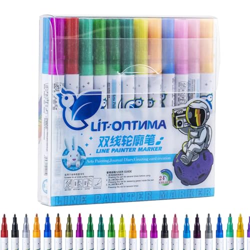 Nuyhgtr Shimmer Marker, doppelt liniert, Konturenmarker-Set, 24 Farben, Glitzer-Gel-Konturenstift für Kritzeleien, Scrapbooking, Weihnachtsbasteln von Nuyhgtr