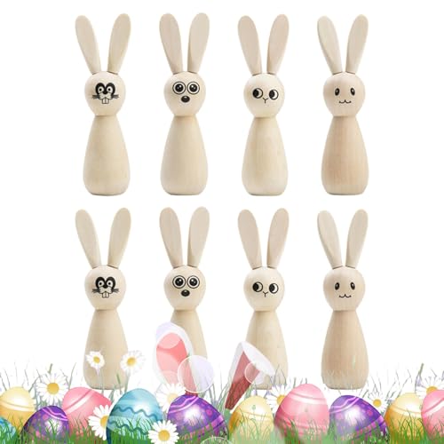 Unfinished Wooden Bunny, Animal Peg Doll Set of 8, Blank Bunny Figurines Painting, Easter Rabbit Statues 3.54x1.18x0.98 inches for Painting, Arts and Crafts von Nuytghr