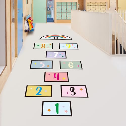 10 Nummer Gitter Fußboden Wandtattoo Bunt Regenbogen Puzzle Hopscotch Spiel Wandaufkleber Abnehmbar DIY Boden Korridor Wandsticker Wandbild für Kinder Jungen Kinderzimmer Schlafzimmer von Nv Wang