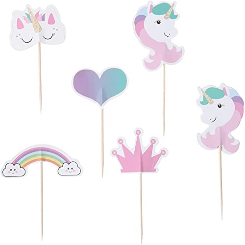 Cake Toppers,Einhorn Tasse Kuchen Toppers 24 Stück Kuchen Cupcake Topper für Kinder Party Geburtstag Party Kuchen Dekoration von Nv Wang