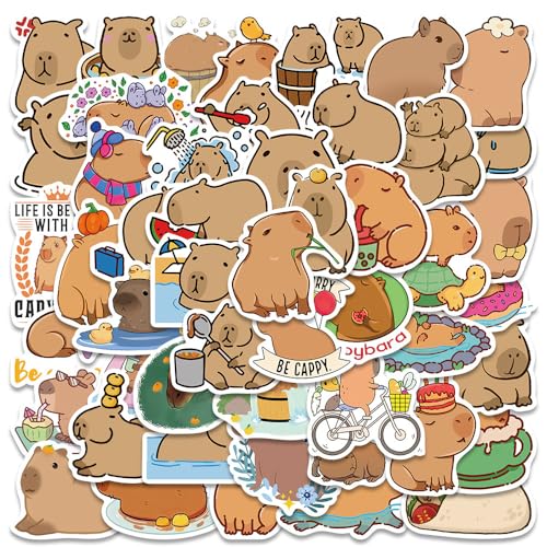 Capybara Aufkleber Tiere Cartoon Aufkleber 50 stück Vinyl Stickers für Kinder Mädchen, wasserdichte Vinyl Stickers Set für Wasserflaschen Fahrrad Roller Helm Notebook Kindergeburtstag von Nv Wang