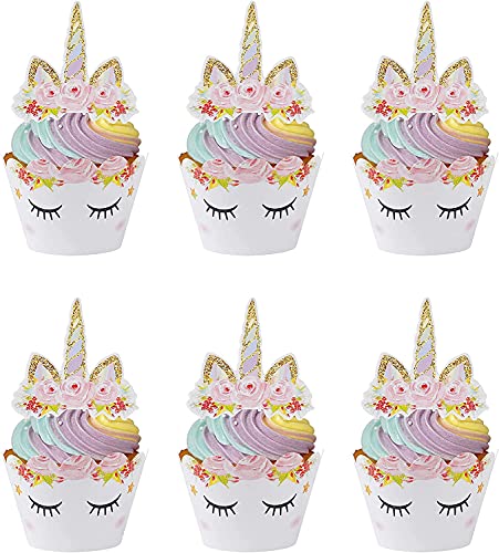 Cupcake Toppers,Kuchenaufsätze 24 Stücke Einhorn Cupcake Wrappers Kuchendeckel für Geburtstagsfeier Hochzeiten Jubiläen Gartenpartys Geburtstagskuchen Dekoration Lieferungen von Nv Wang