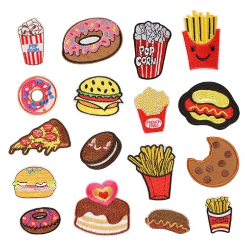 Eisen auf Patch,Patches zum Aufbügeln 17 Stück Hamburg, Pommes Frites, Donuts Patches für Kleidung Stickerei Applique zum Nähen von Jacken Rucksäcken Jeans von Nv Wang