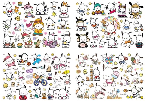 Kinder Tattoos Aufkleber,Pochacco Tattoos Set 4 Sheet Pochacco Temporäre Tattoos Kinder Aufkleber Sticker,für Jungs Mädchen Kindergeburtstag Mitgebsel, Party, Festival von Nv Wang