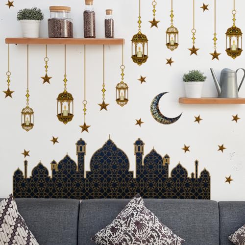 Ramadan Aufkleber Wanddekoration Ramadan Wandaufkleber Wandtattoo Mond und Sterne Selbstklebend Wandaufkleber Wanddeko Wandsticker für Zuhause Schlafzimmer von Nv Wang