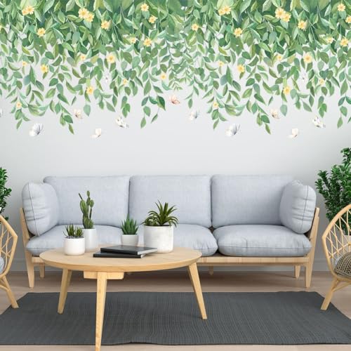 Wandtattoo Hängende Grüne Blätter Wandaufkleber Pflanzen Hängend Rebe Blumen Wandsticker Wanddeko 3D-Effekt Aufkleber für Schlafzimmer Wohnzimmer Klassenzimmer Büro von Nv Wang