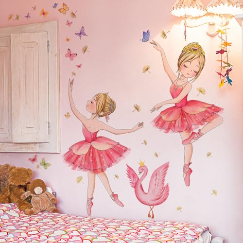 Wandtattoo Kinderzimmer Rosa Kleider Ballett tanzen Schmetterlinge Wandsticker für Mädchen-zimmer Jugend Teenager Girls Deko von Nv Wang