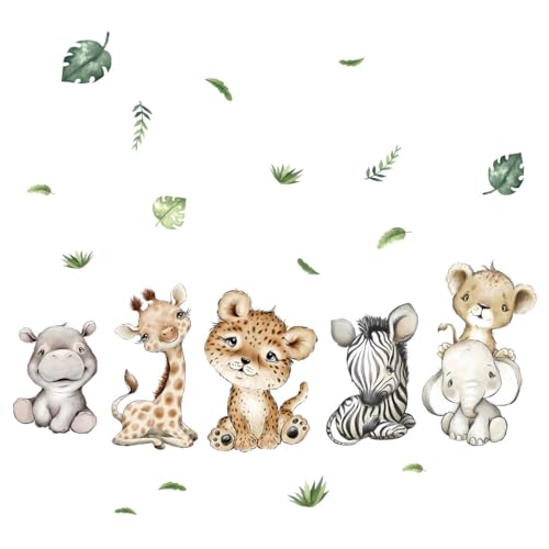 Wandtattoo Safari Tiere Zug Wandaufkleber Dschungel Tiere Elefant Giraffe Löwe Affe Zebra Fuchs Wanddeko für Tür, Kinderzimmer Babyzimmer Spielzimmer von Nv Wang