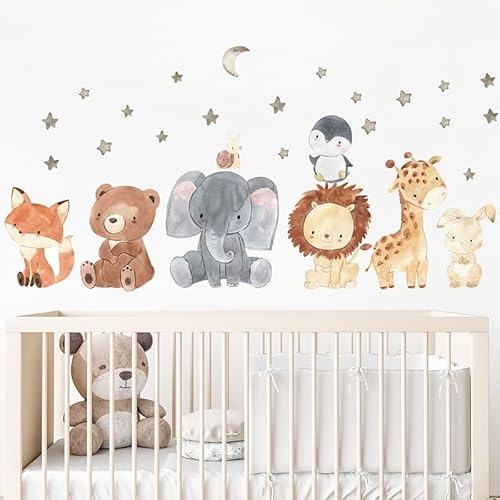 Wandtattoo Safari Tiere Zug Wandaufkleber Dschungel Tiere Elefant Giraffe Löwe Affe Zebra Fuchs Wanddeko für Tür, Kinderzimmer Babyzimmer Spielzimmer von Nv Wang