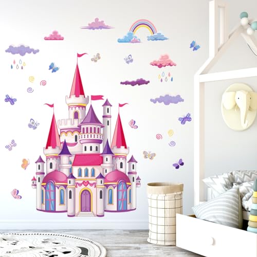 Wandtattoo Schloss Mädchen Wandaufkleber Märchenschloss Bunt Wandsticker Wanddeko 3D-Effekt Aufkleber für Babyzimmer Kinderzimmer Schlafzimmer von Nv Wang