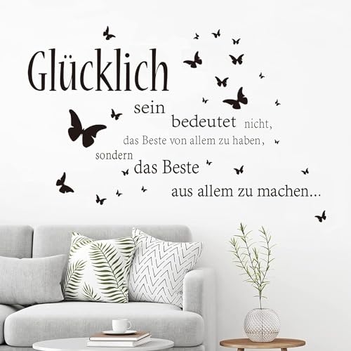 Wandtattoo Sprüche Glücklich Wandaufkleber Zitate Inspirierende Schwarze Buchstabe Wandsticker Wanddeko für Schlafzimmer Wohnzimmer von Nv Wang