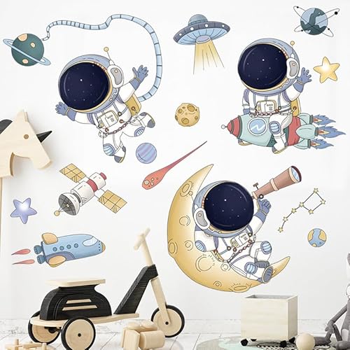 Weltraum Wandtattoo Astronaut Freizeitspaß Wandtattoo Kinder Wandaufkleber Planeten Sonnensystem Astronaut Wandsticker Wanddeko für Kinderzimmer Babyzimmer Jungenzimmer von Nv Wang