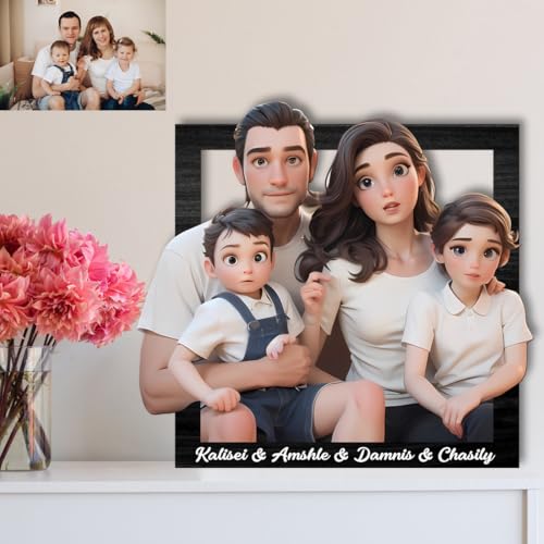 Personalisierte 3D Cartoon Stil Foto Holz Fotorahmen Zeichen, benutzerdefinierte Familie Foto 3D Cartoon Portrait Geschenk Karikatur Bilderrahmen, Hochzeitstag Weihnachtspaar Geschenk für ih (Stil2) von Nvhgfhp