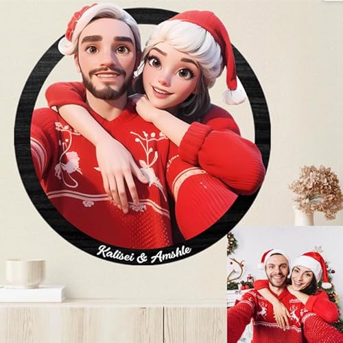 Personalisierte 3D Cartoon Stil Foto Holz Fotorahmen Zeichen, benutzerdefinierte Familie Foto 3D Cartoon Portrait Geschenk Karikatur Bilderrahmen, Hochzeitstag Weihnachtspaar Geschenk für ih (Stil5) von Nvhgfhp