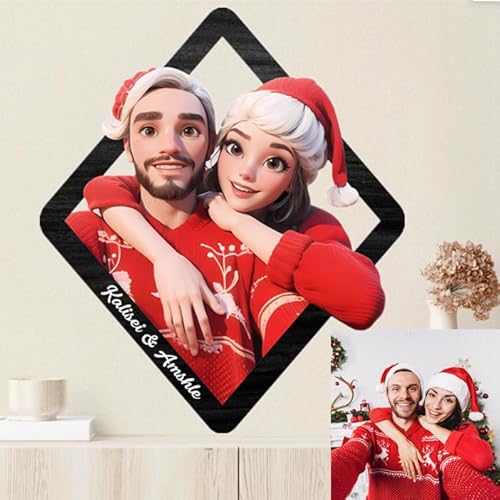 Personalisierte 3D Cartoon Stil Foto Holz Fotorahmen Zeichen, benutzerdefinierte Familie Foto 3D Cartoon Portrait Geschenk Karikatur Bilderrahmen, Hochzeitstag Weihnachtspaar Geschenk für ih (Stil6) von Nvhgfhp