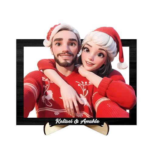 Personalisierte 3D Cartoon Stil Foto Holz Fotorahmen Zeichen, benutzerdefinierte Familie Foto 3D Cartoon Portrait Geschenk Karikatur Bilderrahmen, Hochzeitstag Weihnachtspaar Geschenk für ih (Stil7) von Nvhgfhp