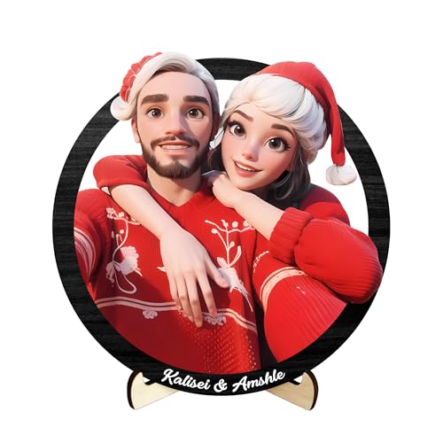 Personalisierte 3D Cartoon Stil Foto Holz Fotorahmen Zeichen, benutzerdefinierte Familie Foto 3D Cartoon Portrait Geschenk Karikatur Bilderrahmen, Hochzeitstag Weihnachtspaar Geschenk für ih (Stil9) von Nvhgfhp