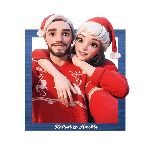 Personalisierte 3D Cartoon Stil Foto Holz Fotorahmen Zeichen, benutzerdefinierte Familie Foto 3D Cartoon Portrait Geschenk Karikatur Bilderrahmen, Hochzeitstag Weihnachtspaar Geschenk für ih (Stil15) von Nvhgfhp