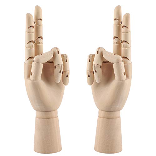 Nvzi 10 Zoll Holz Hand Modell Flexible bewegliche Finger Manikin Handfigur Links/Rechts Hand Modell zum Zeichnen, Skizzieren, Malen von Nvzi