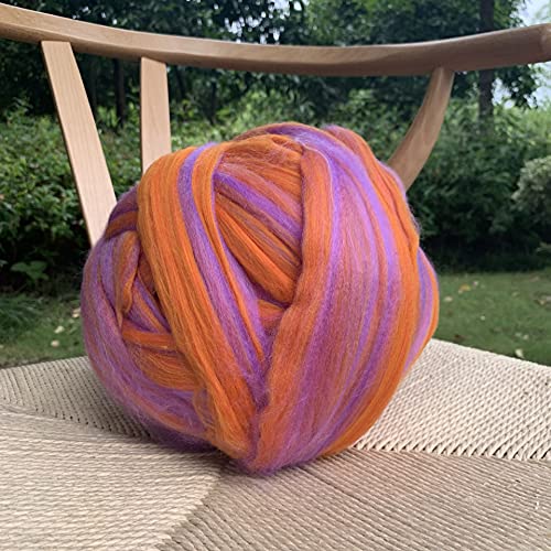 Nvzi 100 g Wollgarn, Faser-Roving-Wolle-Top, Wollfilz-Zubehör, reine Wolle, grobes Garn, Spinnwolle, zum Nadelfilzen, Nassfilzen, Heimwerken, Handspinnen, Orange und Violett von Nvzi