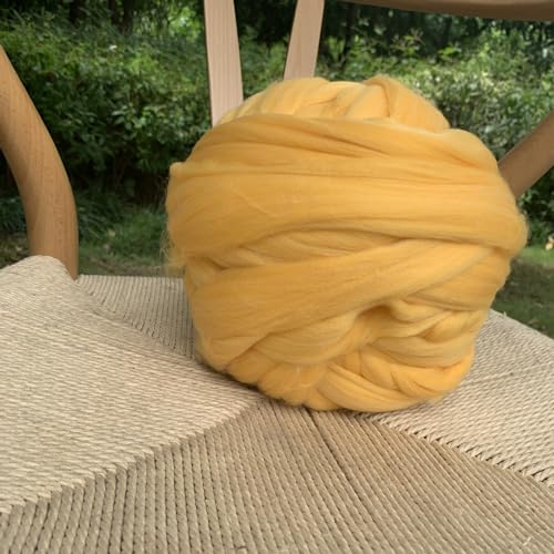 Nvzi 100 g Wollgarn, Faser-Roving-Wolloberteil, Wollfilzbedarf, reine Wolle, grobes Garn, Spinnwolle, zum Nadelfilzen, Nassfilzen, Heimwerken, Handspinnen, Hellgelb von Nvzi