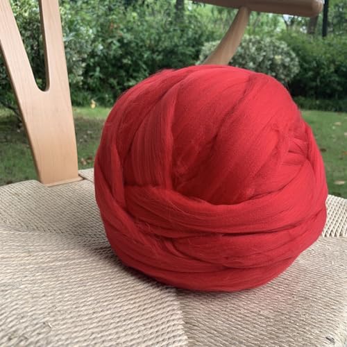 Nvzi 100 g Wollgarn, Faser-Roving-Wolloberteil, Wollfilzbedarf, reine Wolle, grobes Garn, Spinnwolle zum Nadelfilzen, Nassfilzen, Heimwerken, Handspinnen, Rot von Nvzi