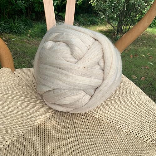 Nvzi 250 g Wollgarn, Faser-Roving-Wolle-Top, Wollfilz-Zubehör, reine Wolle, grobes Garn, Spinnwolle, zum Nadelfilzen, Nassfilzen, Heimwerken, Handspinnen, Beige von Nvzi