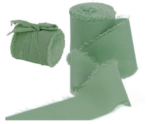 Nvzi Geschenke, Blumen, Geschenkbox-Verpackungsbänder, handzerrissene Chiffonbänder, handgehaltene Blumenquasten, Schleifendekorationen, echte Seidenstoffstreifen (Grasgrün) von Nvzi