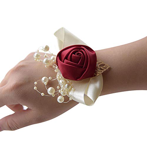 Nvzi Handgelenk Corsage, 2 Stück Hochzeit Braut Handgelenk Blume Corsage Hand Blume Dekor für Abschlussball Party Hochzeit Homecoming (Rot 1) von Nvzi