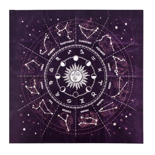 Nvzi Tischdecke mit 12 Sternbildern, Astrologie, Tarot-Wahrsagungskarten, Tischdecke, Tapisserie, Brettspiel, Platzset, 48,3 x 48,3 cm (lila) von Nvzi