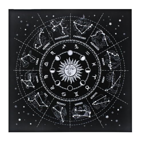 Nvzi Tischdecke mit 12 Sternbildern, für Astrologie, Tarot-Wahrsagungskarten, Tischdecke, Wandteppich, Brettspiel, Platzset, 48,3 x 48,3 cm, Schwarz von Nvzi