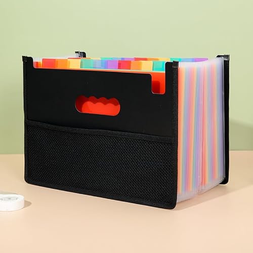 Nvzi -b Akkordeon-Aktenordner, 25 Fächer, Fächermappe, tragbar, monatliche Papierrechnung, Steuerbeleg-Organizer, Brief-A4-Format, Regenbogen-schwarze Netztasche von Nvzi