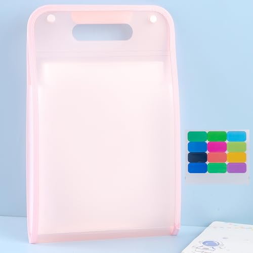 Nvzi -b Erweiterter wasserdichter Ordner, vertikaler A4-Aktenordner mit Griff, tragbare, vertikale A4-Handorgantasche, transparente Kunststoff-Ordnertaschen, Umschlag (Pink A) von Nvzi