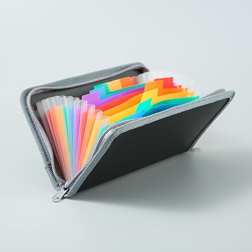 Nvzi - b Fächermappe (21 x 12 cm), A5-Format, feuerfeste Geldtasche, 13 Fächer, Reißverschluss, tragbar, für Schecks, Rechnungen, Quittungen (Grau und Regenbogen) von Nvzi