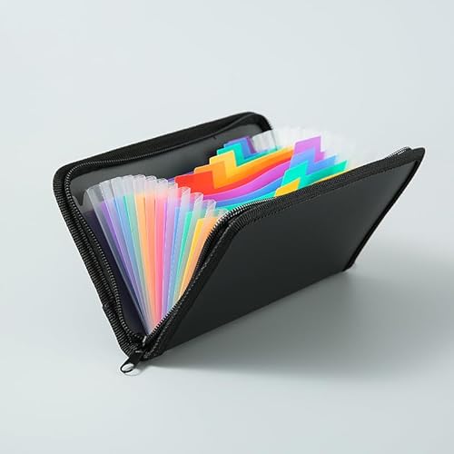 Nvzi - b Fächermappe (21 x 12 cm), A5-Format, feuerfeste Geldtasche, 13 Fächer, Reißverschluss, tragbar, für Schecks, Rechnungen, Quittungen (Schwarz und Regenbogen) von Nvzi