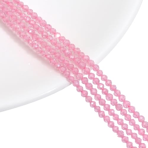 Nvzi -c 1 Stück 3 mm rosa natürliche Zirkon-Schliff runde Perlen DIY handgefertigte Perlen Armband Halskette Zubehör lose Perlen von Nvzi