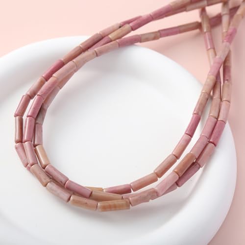 Nvzi -c 20 Stück 4 x 13 mm rosa Naturstein kleine runde Röhrchen Streuperlen getrennte Perlen DIY handgefertigte Perlen Armband Halskette Zubehör von Nvzi