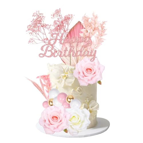 25 Stück Tortendeko Blumen Cake Topper Geburtstag, Rosa Tortendeko Kugeln Kuchen Deko für Hochzeit Geburtstag von Nwvuop