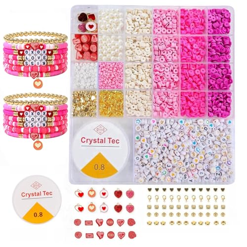 6mm Tonperlen Rosa für Armbänder Rosa Perlenset Zum Auffädeln Clay Beads für DIY Schmuck Halskette Ohrringe Kette für Kinder Erwachsene von Nwvuop