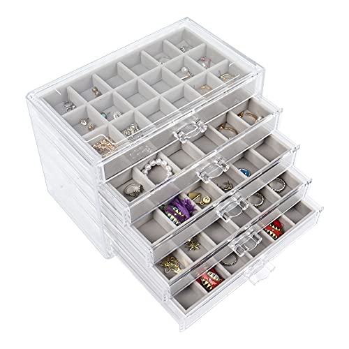 Nwvuop Acryl Schmuckschatulle 5 Schubladen Schmuckkästchen Ring aufbewahrung Schmuckaufbewahrung Organizer für ohrringe Ring Jewellery Organizer Grau von Nwvuop