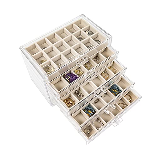 Nwvuop Acryl Schmuckschatulle 5 Schubladen Schmuckkästchen Ring aufbewahrung Schmuckaufbewahrung Organizer für ohrringe Ring Jewellery Organizer Beige von Nwvuop