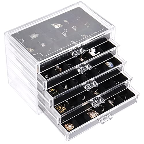 Nwvuop Acryl Schmuckschatulle 5 Schubladen Schmuckkästchen Ring aufbewahrung Schmuckaufbewahrung Organizer für ohrringe Ring Jewellery Organizer Schwarz von Nwvuop