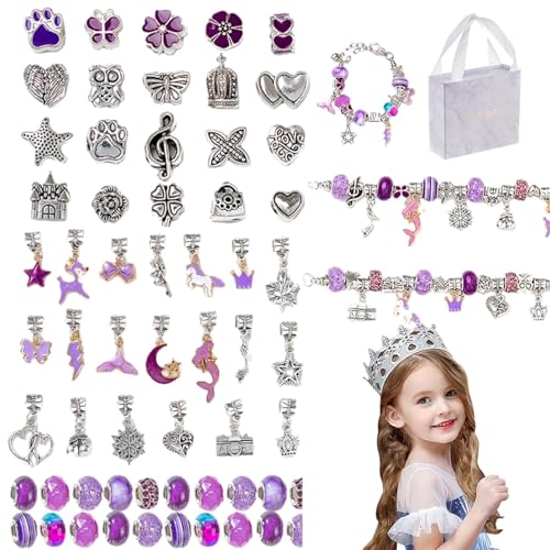 Nybhyjka Armband-Herstellungsset für Mädchen, Schmuckherstellungs-Set für Mädchen,Kinderschmuck-Herstellungsset, handgefertigtes Perlenarmband-Set | Charm-Armband-Halsketten-Set, modisches von Nybhyjka